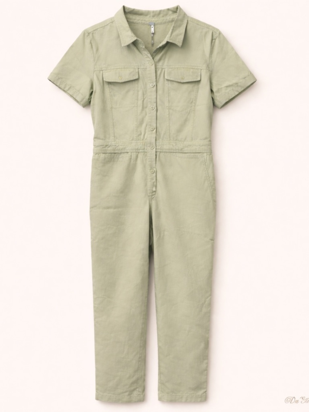 Young Fabulous & Broke Short-Sleeve Utility Jumpsuit in Light Green Khaki Tencel